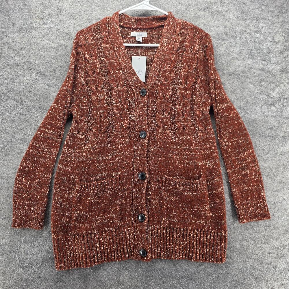 Croft & Barrow Cardigan Womens M Petite Brown Cable-Knit V-Neck Pockets